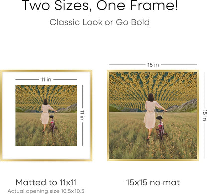 Homeforia 15x15 Picture Frame Gold, High End Metal 15 x 15 Square Poster Frame with Mat 11 x 11
