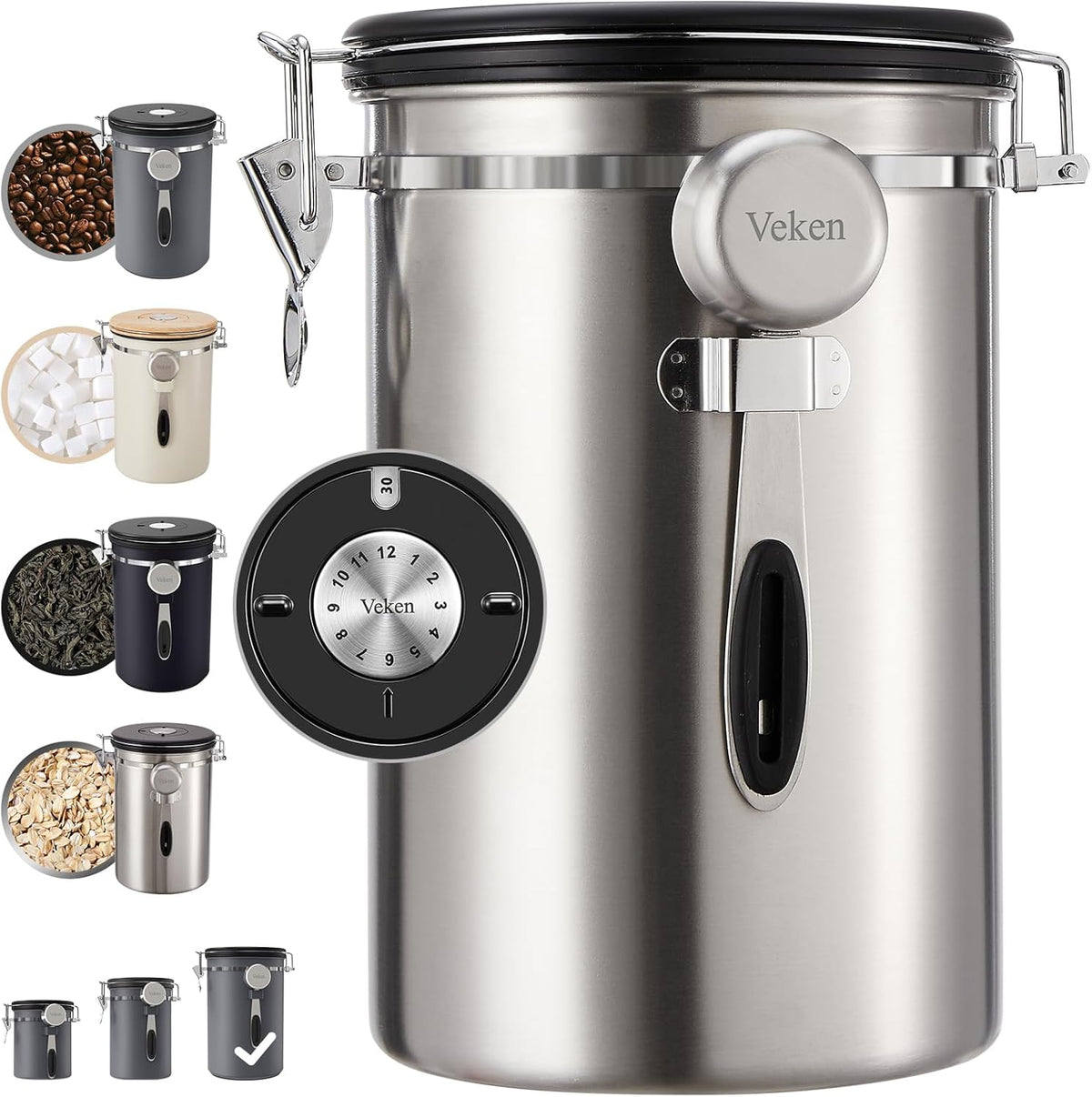 Veken Coffee Canister, 39OZ Large, Airtight Stainless Steel Food Storage Container for 2.2lbs