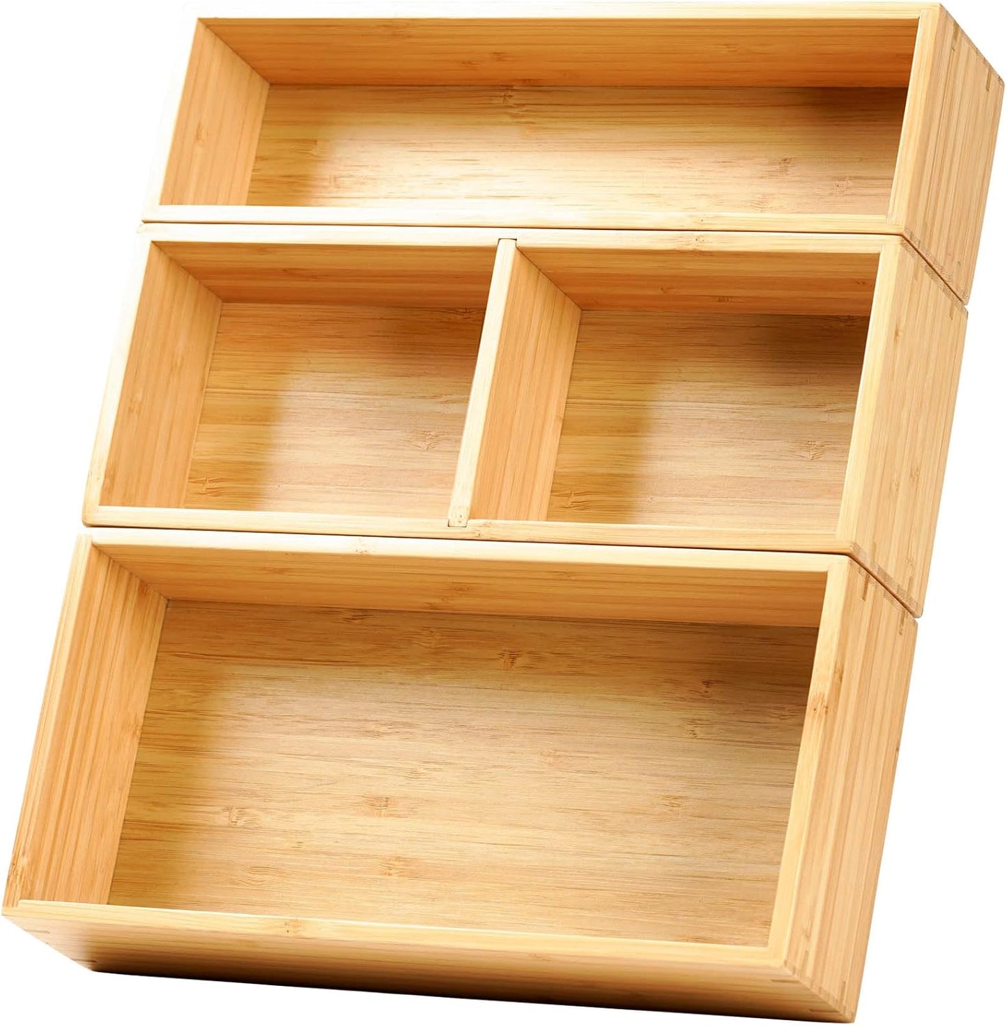 Umilife Drawer Organizer Storage Boxes, 2.5" High Bamboo Drawer Dividers, 3 Rearrangeable Bins for