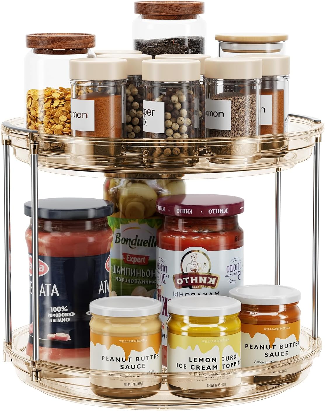 LAMU 2 Tier Lazy Susan Turntable Organizer 9.25'' Rotating Spice Rack Organization for Cabinet