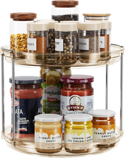 LAMU 2 Tier Lazy Susan Turntable Organizer 9.25'' Rotating Spice Rack Organization for Cabinet