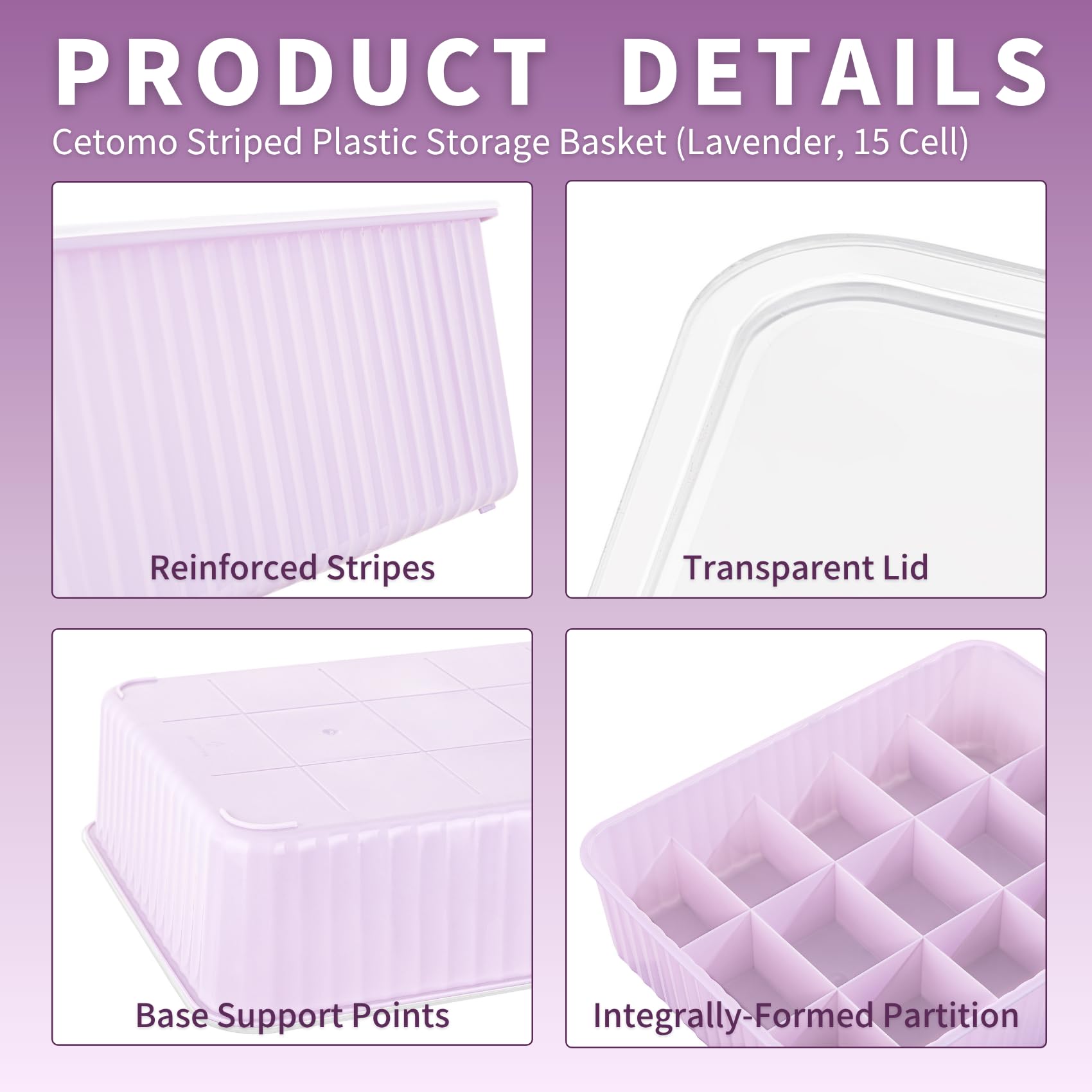 Cetomo 15 Cells Plastic Underwear Sock Drawer Organizer with Lid, Lidded Storage Box with Dividers