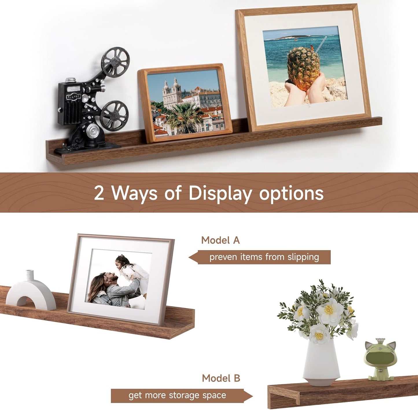 Fun Memories Picture Ledge Shelf, 36 Inch Floating Shelves Set of 2, Nursery Book Shelves for Toys