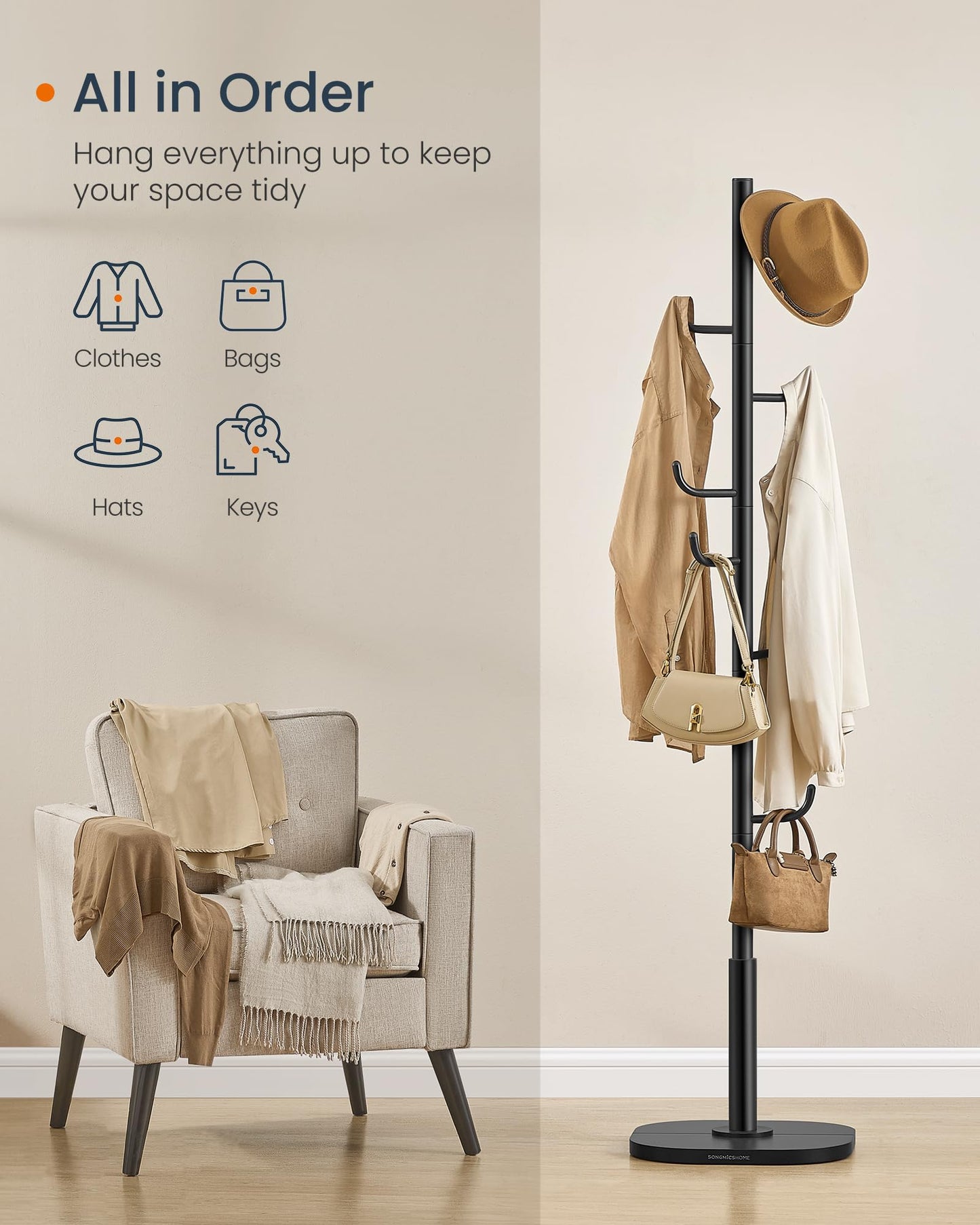 SONGMICS Coat Rack, Cactus-Shaped, 8 Sturdy Hooks, 69 Inches Tall