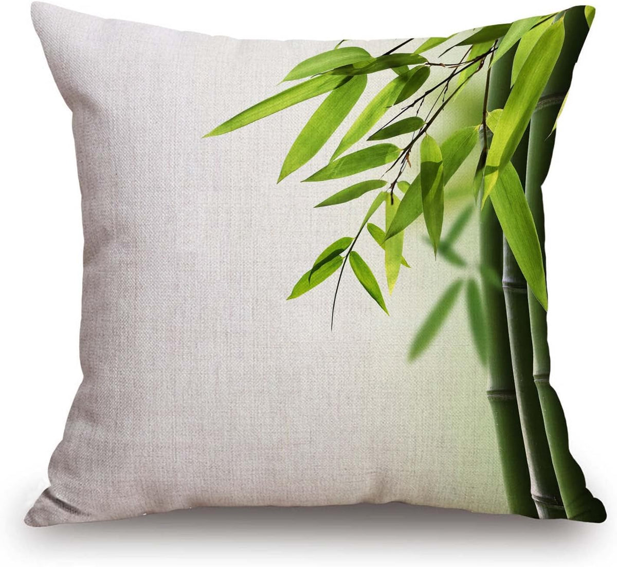 TSSOHU Green Bamboo Farmhouse Pillow Cover Cotton Linen Decorative Square Throw Pillow Cover 18x18