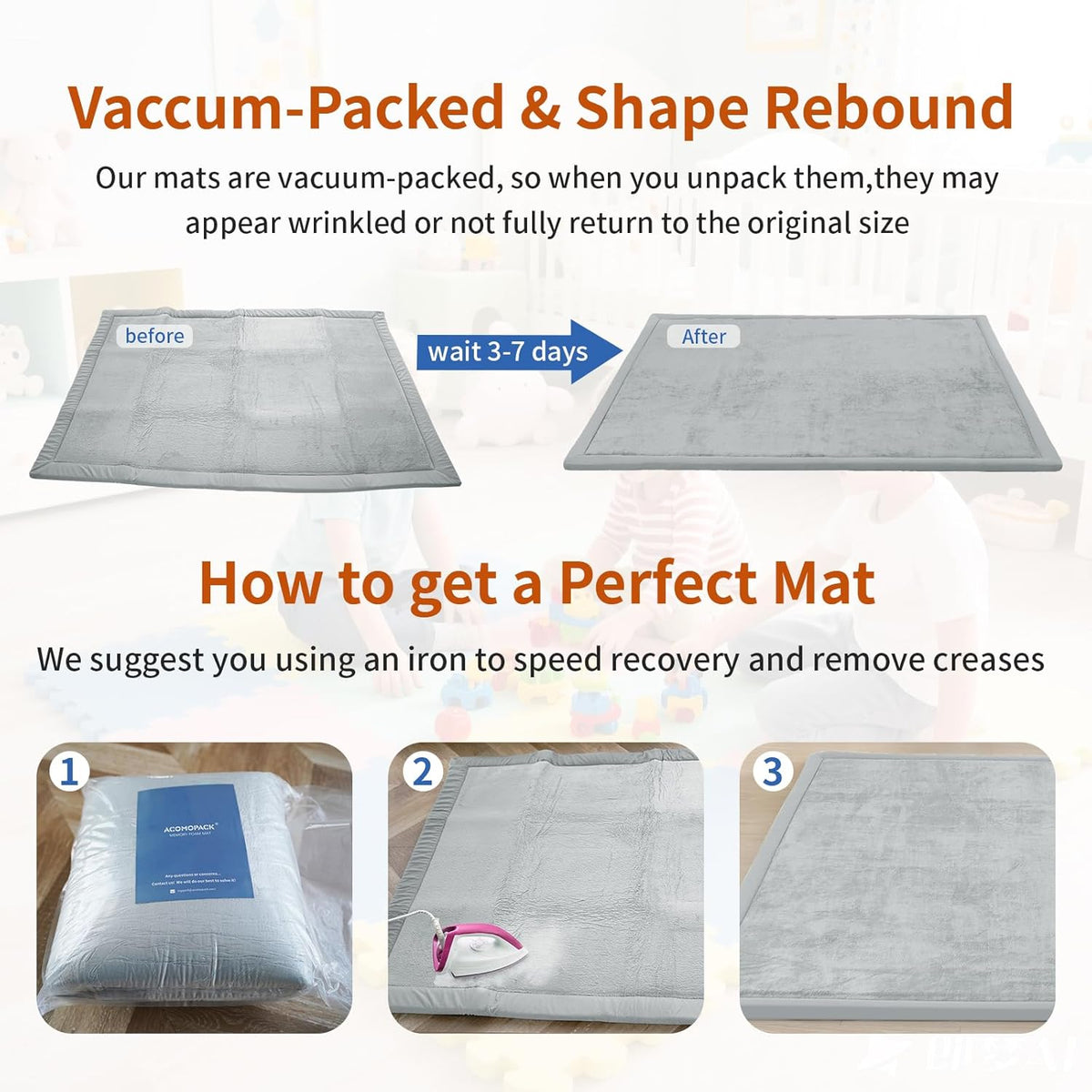 ACOMOPACK Baby Play Mat for Floor,1.3" Thick Memory Foam Area Rug for Living Room,Soft Velvet