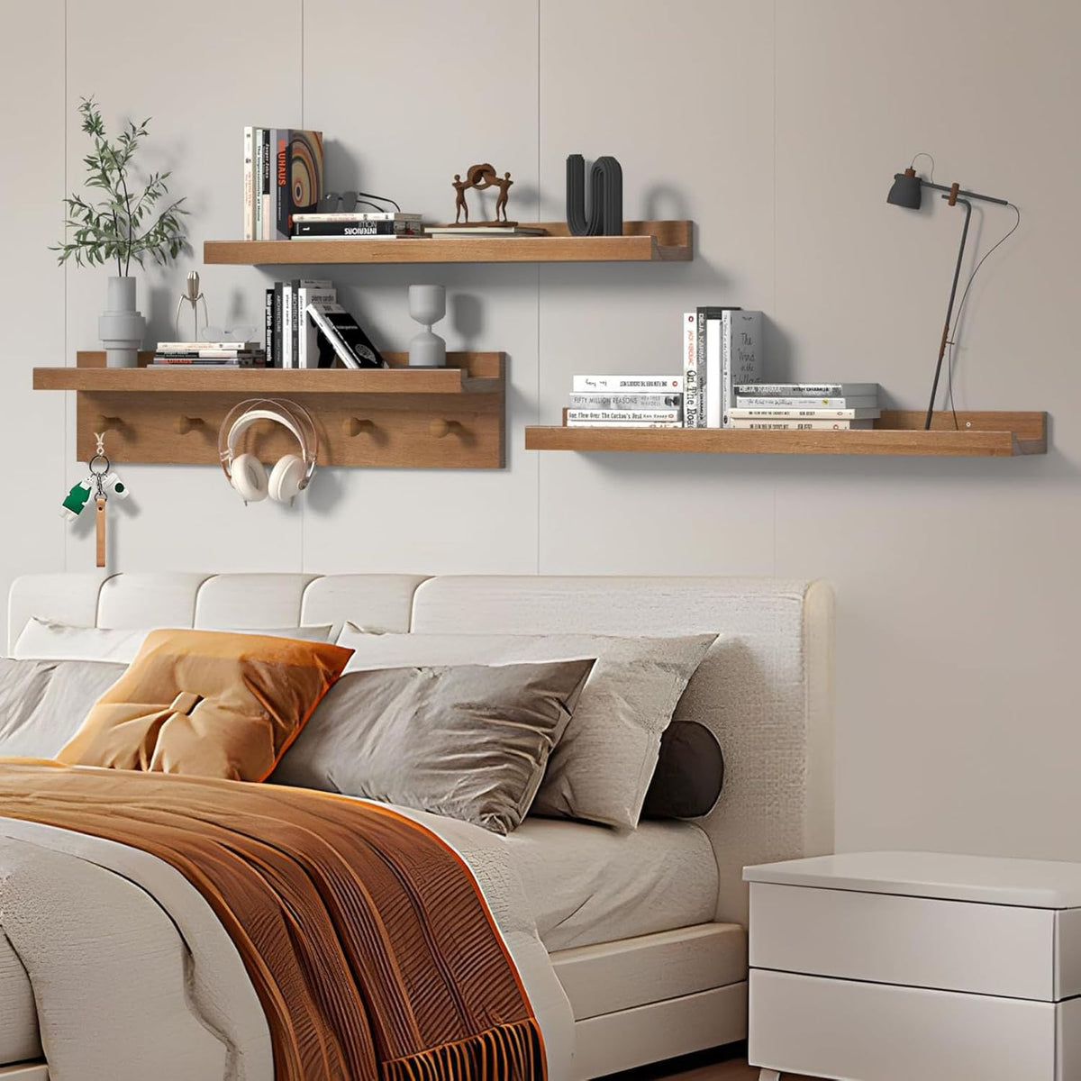 MBYD 24 Inch Floating Shelves, Picture Ledge Shelf, Natural Wood Wall Shelf, Nursery Book Shelves