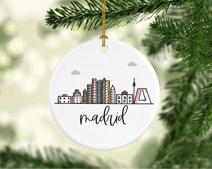 Andaz Press Round Ceramic Porcelain Christmas Tree Ornament Keepsake Gift, Madrid, Colorful