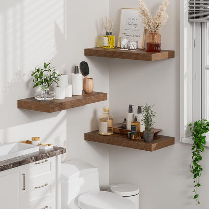 Heimlove 12" Deep Walnut Floating Shelves for Wall, 24 Inch Wall Shelf Bathroom Shelves Set of 2