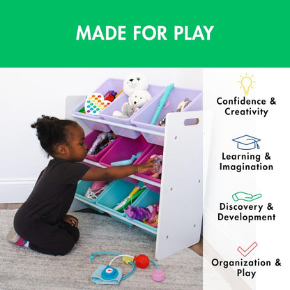 Humble Crew 9-Bin Toy Organizer – Forever Natural White/Pink/Purple/Aqua Plastic Bins, 3-Tier