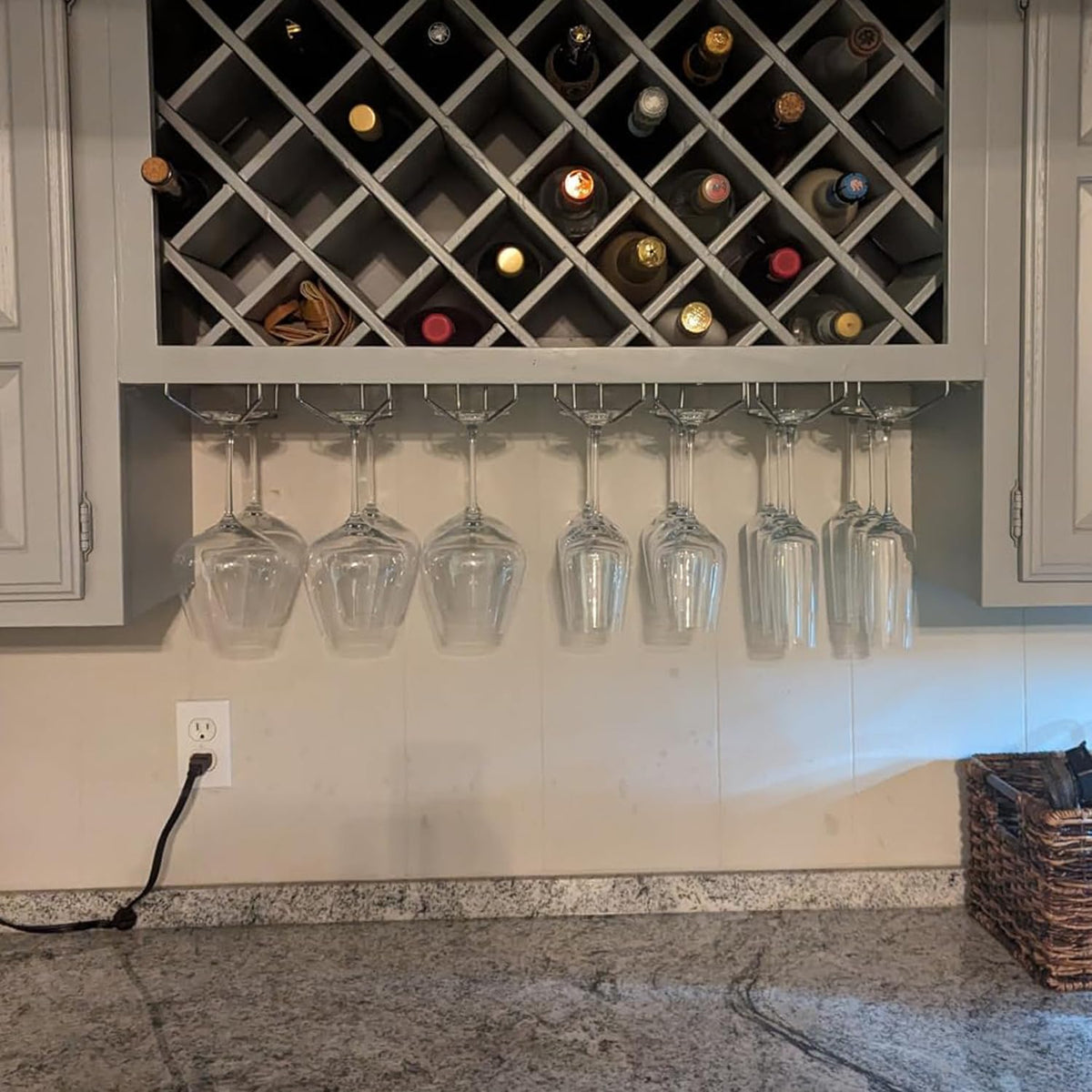 10.8 Inch Wine Glass Rack, Under Cabinet Wine Glass Holder, Wine Glass Hangers Under Shelf, Chrome