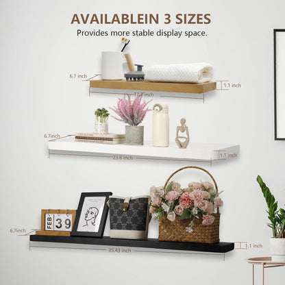 Solid Wood Floating Shelves Set of 2 - Natural, Warp & Crack Resistant 23.62 Inch Wall Shelf with