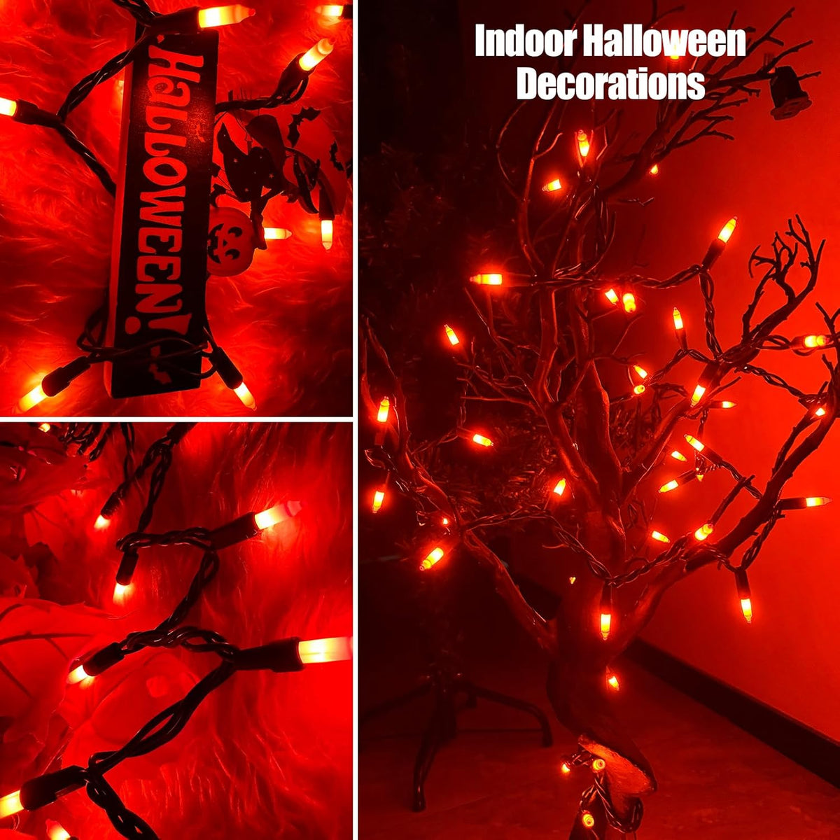 HISHINY Orange Halloween Lights,100 Count Incandescent Lights String with Black Wire,Ideal Outdoor