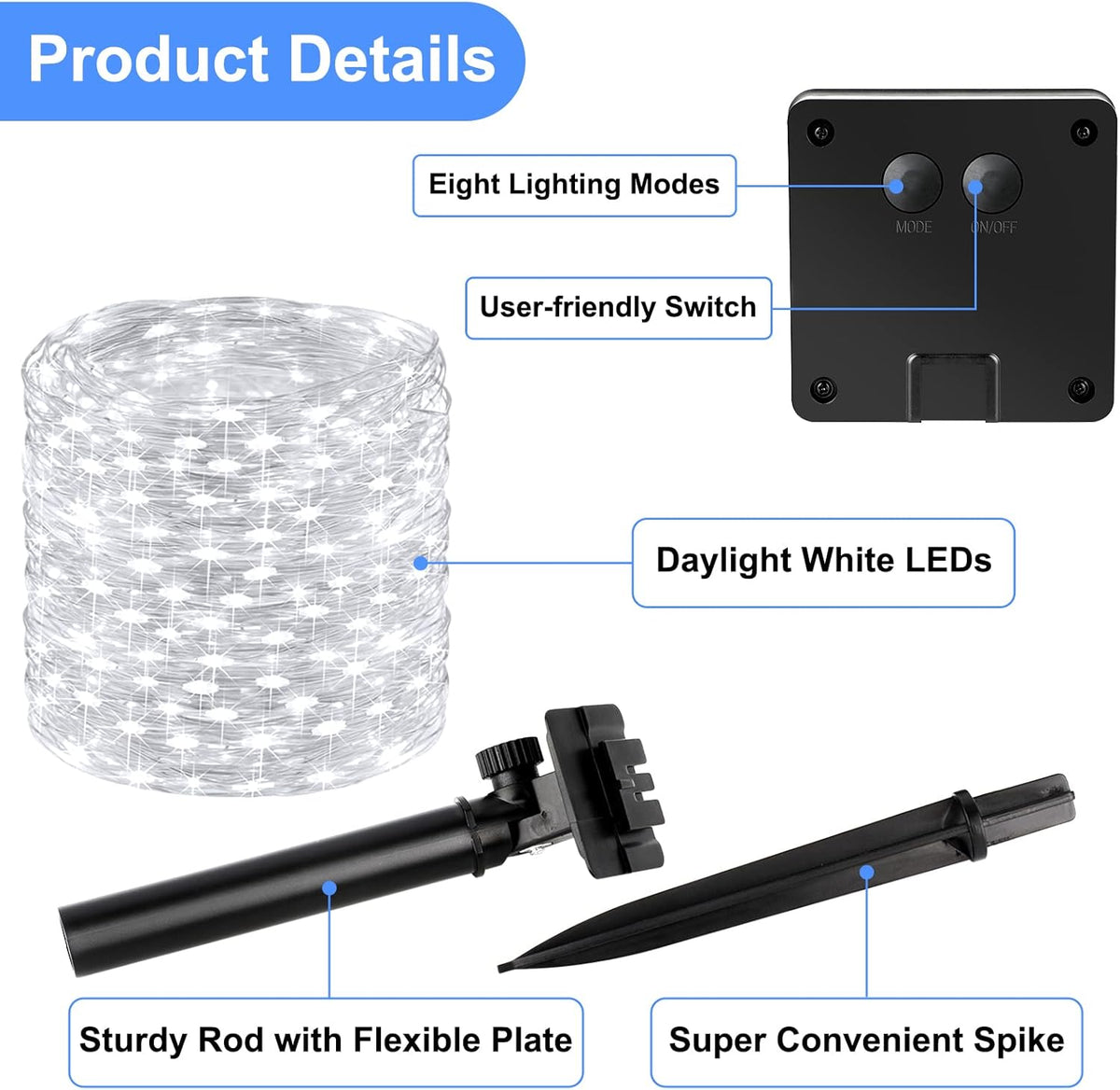 Brightever Solar Outdoor LED String Lights 288Ft Waterproof, 4-Pack Each 72FT 200 LED Solar Powered