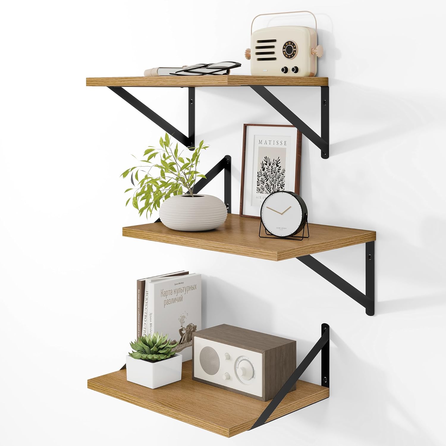 Heimlove Deep Floating Shelves for Wall, 12 Inch Deep Floating Shelves Set of 3, 16W x 12D Wood