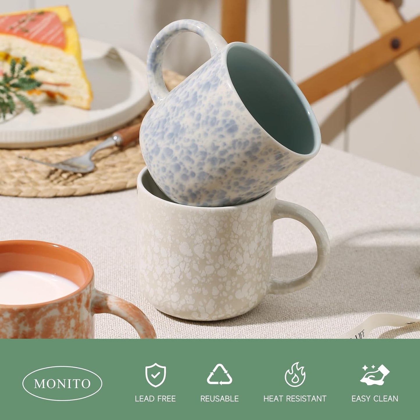 12 OZ Coffee Mugs Set of 4, Modern Ceramic Coffee Mugs Set with handle for