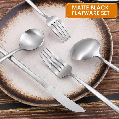 Matte Satin Finish Silverware Set, 40-Piece Tableware Cutlery Set, Utensils Set Service for 8