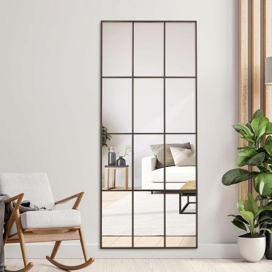 Windowpane Mirror Full Length 65"x24" Wall Mounted Bronze Art Pane Mirror Farmhouse Decorative