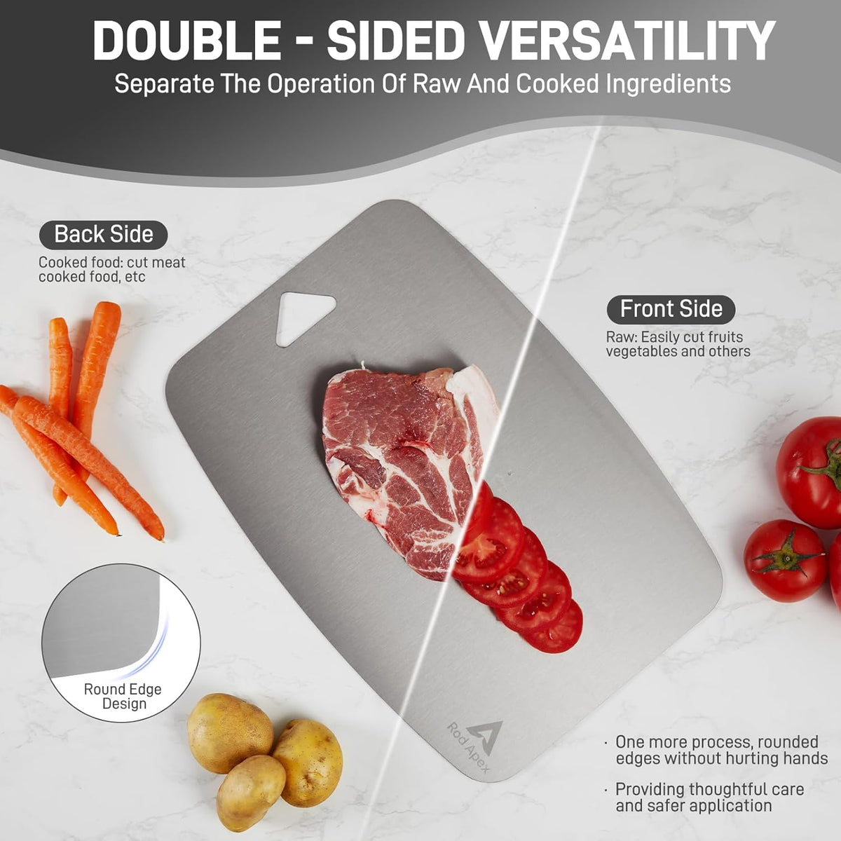 100% Pure Titanium Cutting Board, Non-Toxic Chopping Board For Kitchen, Rubber Mat, Double-Sided