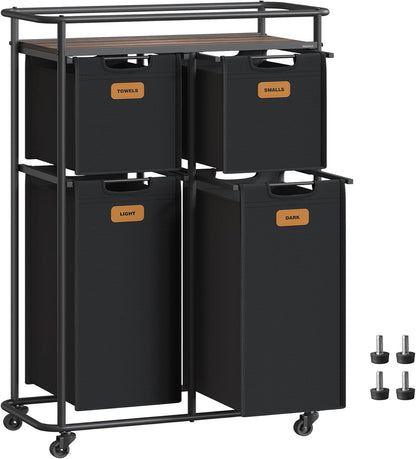 VASAGLE Laundry Sorter, Laundry Hamper with Wheels, 39.6 Gal. (150 L) Portable Rolling Cart Baskets