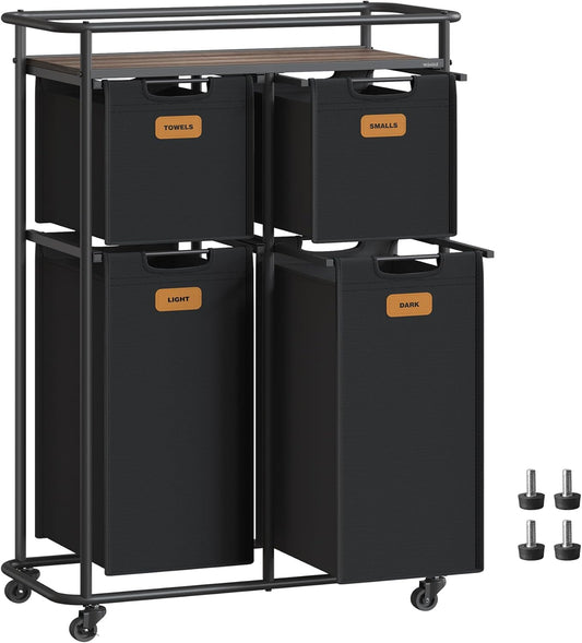 VASAGLE Laundry Sorter, Laundry Hamper with Wheels, 39.6 Gal. (150 L) Portable Rolling Cart Baskets