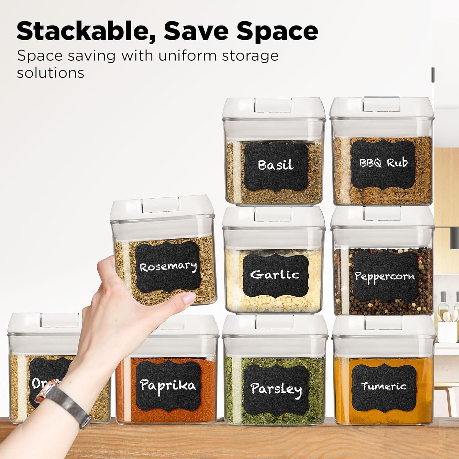 Shazo 9 PC Airtight Food Storage Containers - BPA Free Clear Plastic Snack & Spice Containers with