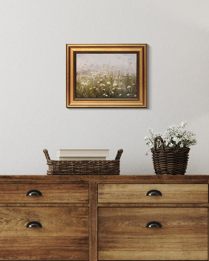 HUARCEY Gold Framed Vintage Wall Art for Living Room Wildflower Field Landscape Decor Aesthetic