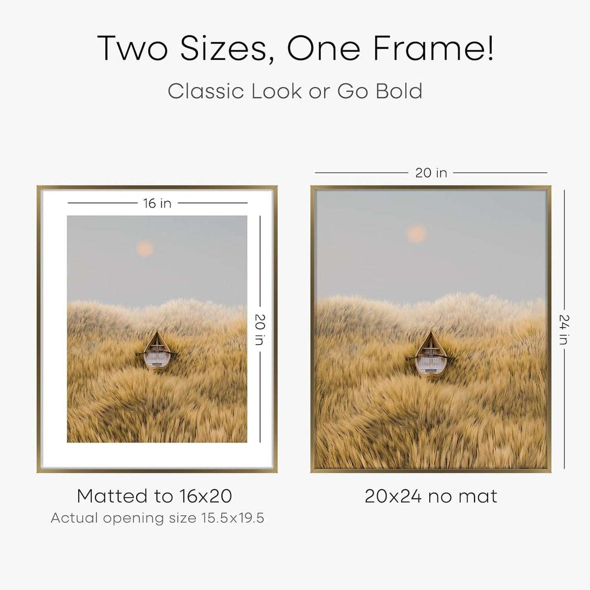 Homeforia Picture Bronze Frame 20x24, High End Metal 20x24 Brass Poster Frames with Mat 16x20 for