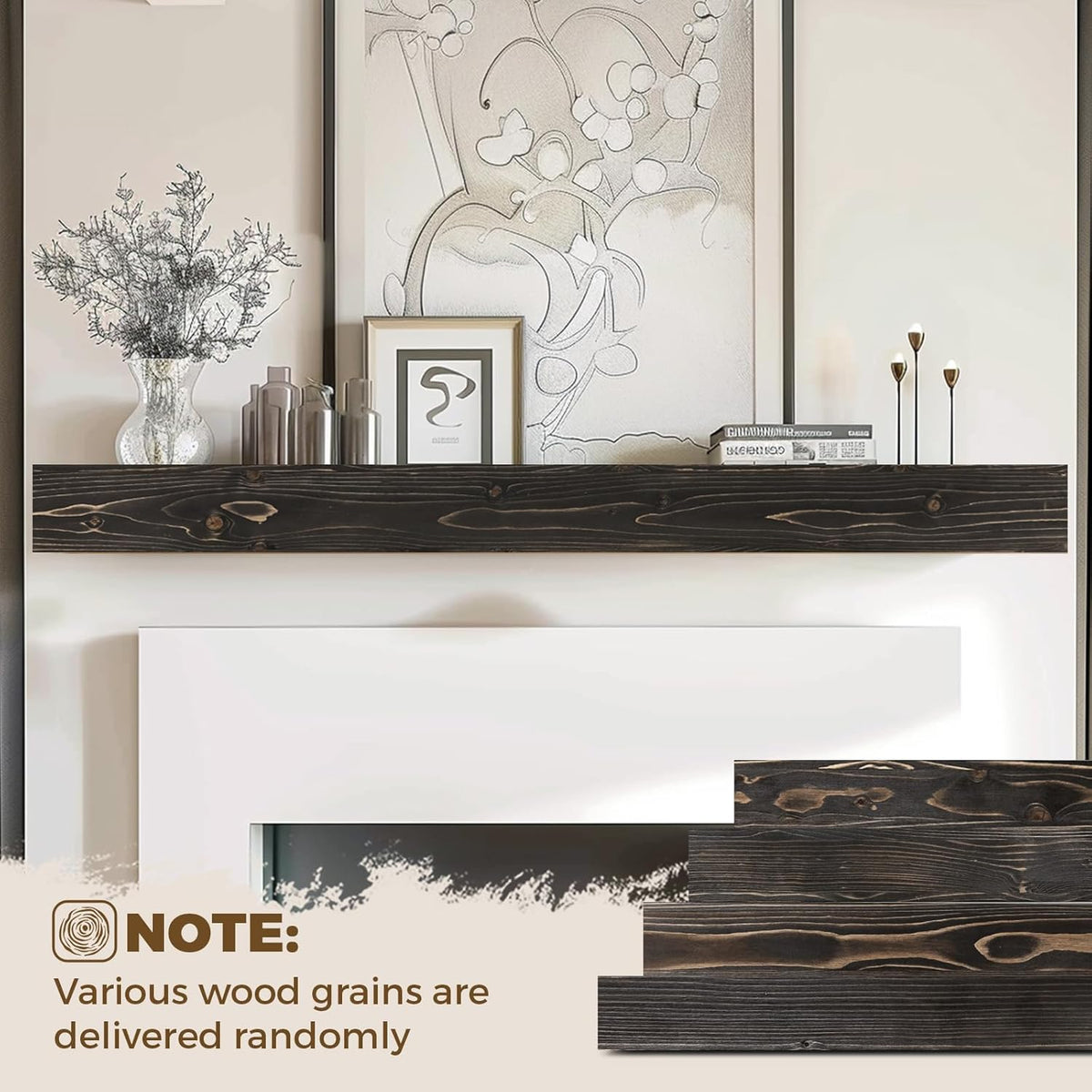 72x8x3 Fireplace Mantel - Handcrafted Hollow Rustic Solid Wood Wall Mounted Floating Shelf with