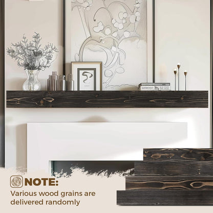 72x8x3 Fireplace Mantel - Handcrafted Hollow Rustic Solid Wood Wall Mounted Floating Shelf with