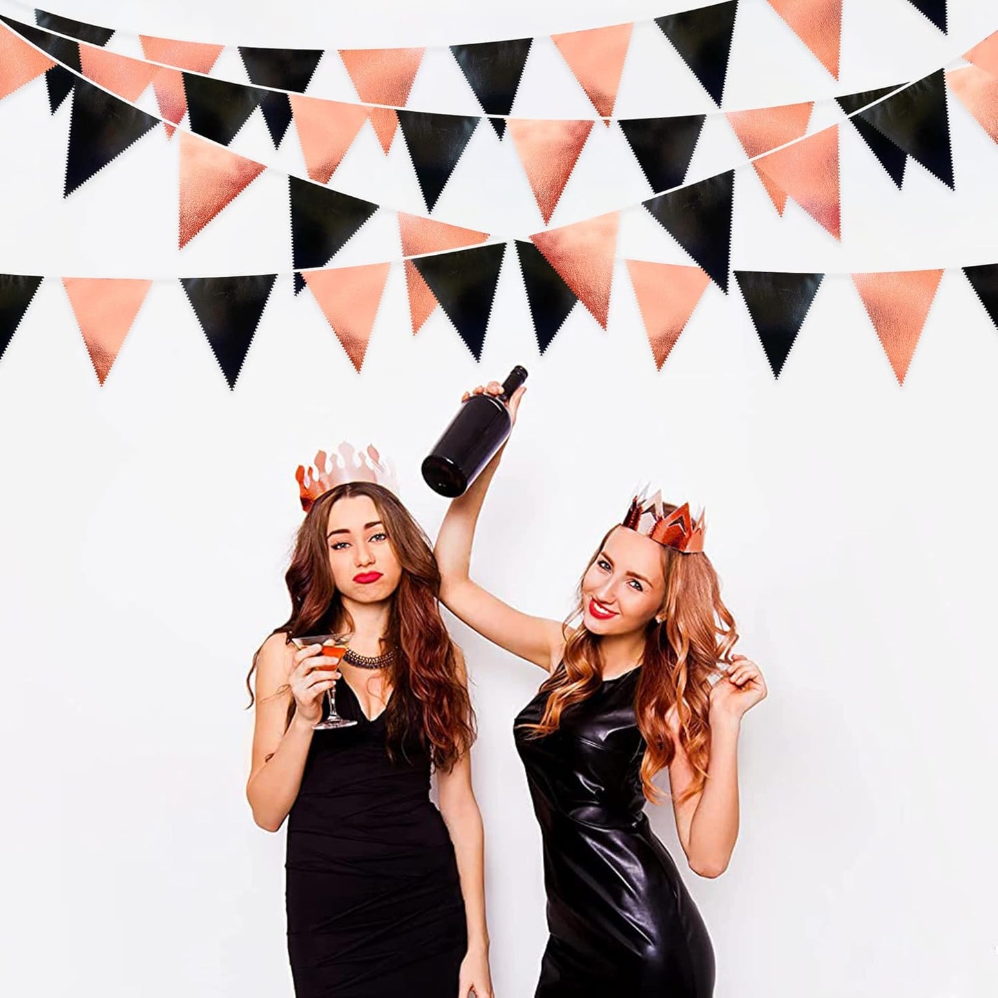 Black Rose Gold Party Decorations Triangle Pennant Banner Flag Rose Gold Black Metallic Fabric