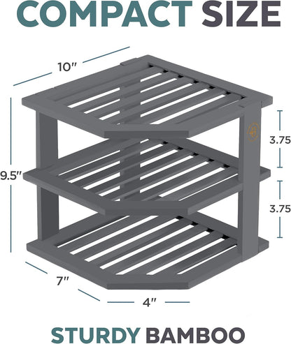 Cabinet Organizer Shelf - Bamboo Corner Rack for Kitchen Counter, Cabinet Space Saver for Plates