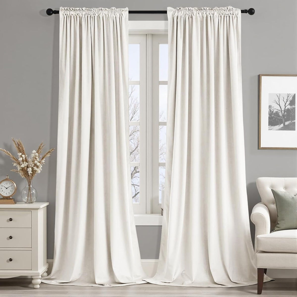 MIULEE Ivory Velvet Curtains Thermal Insulated Blackout Curtain Drapes for Bedroom Living Room