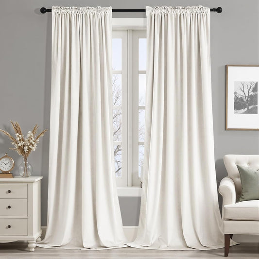 MIULEE Ivory Velvet Curtains Thermal Insulated Blackout Curtain Drapes for Bedroom Living Room