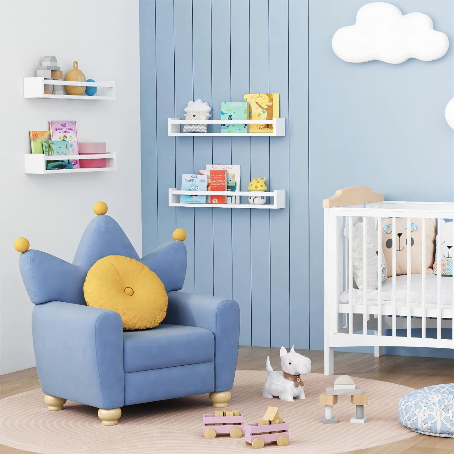 Forbena 24 Inch Wall Bookshelf for Kids Bedroom Set of 4, White Floating Nursery Book Shelves for