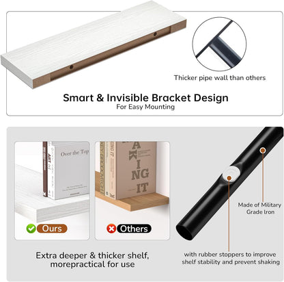 Floating Shelves - 10.3 Inch Deep Wall Shelf for Decor & Storage - Wall Mounted Display Shelving