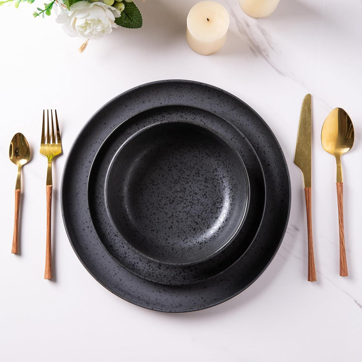 AmorArc Ceramic Dinnerware Sets, Wavy Rim Stoneware Plates and Bowls Sets, Highly Chip and Crack