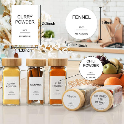 AISIPRIN Glass Spice Jars with 398 Labels, 24 pcs 4oz Spice Containers with Bamboo Lids, Square
