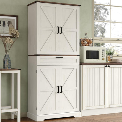 72'' Kitchen Storage Pantry Cabinet, Tall Storage Cabinet with 8 Door Shelves, 2 Cabinets and 1