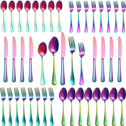 40 Pcs Rainbow Silverware Set for 8, Food Grade Stainless Steel Flatware Set, Eating Utensils Sets