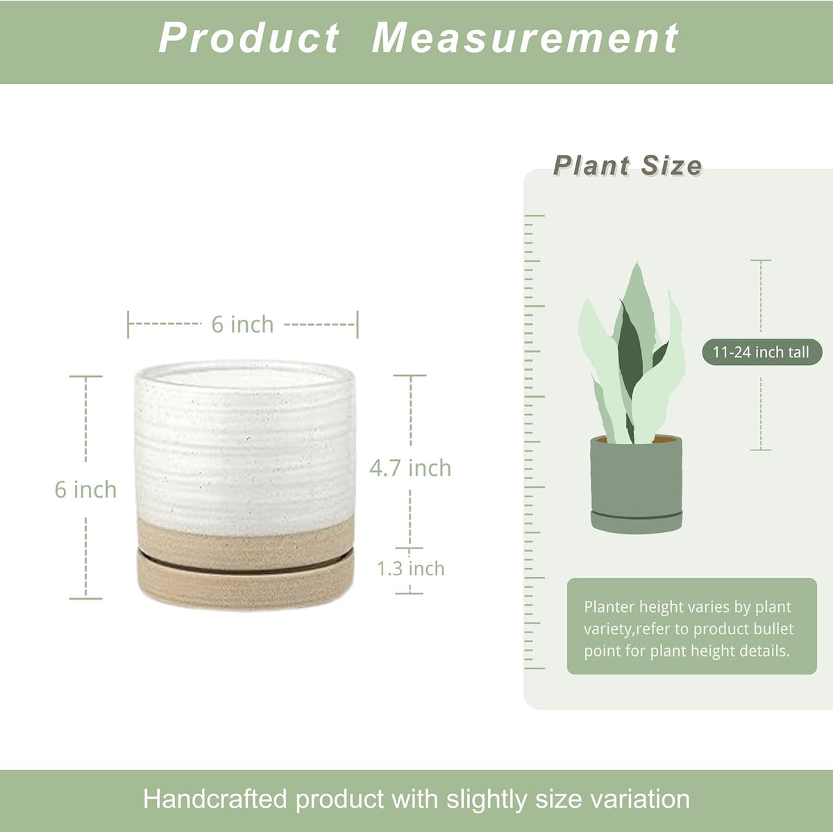 6 Inch Plant Pots, Ceramic Planter Pot with Drainage Hole & Saucer, Indoor/Outdoor Cylinder Round