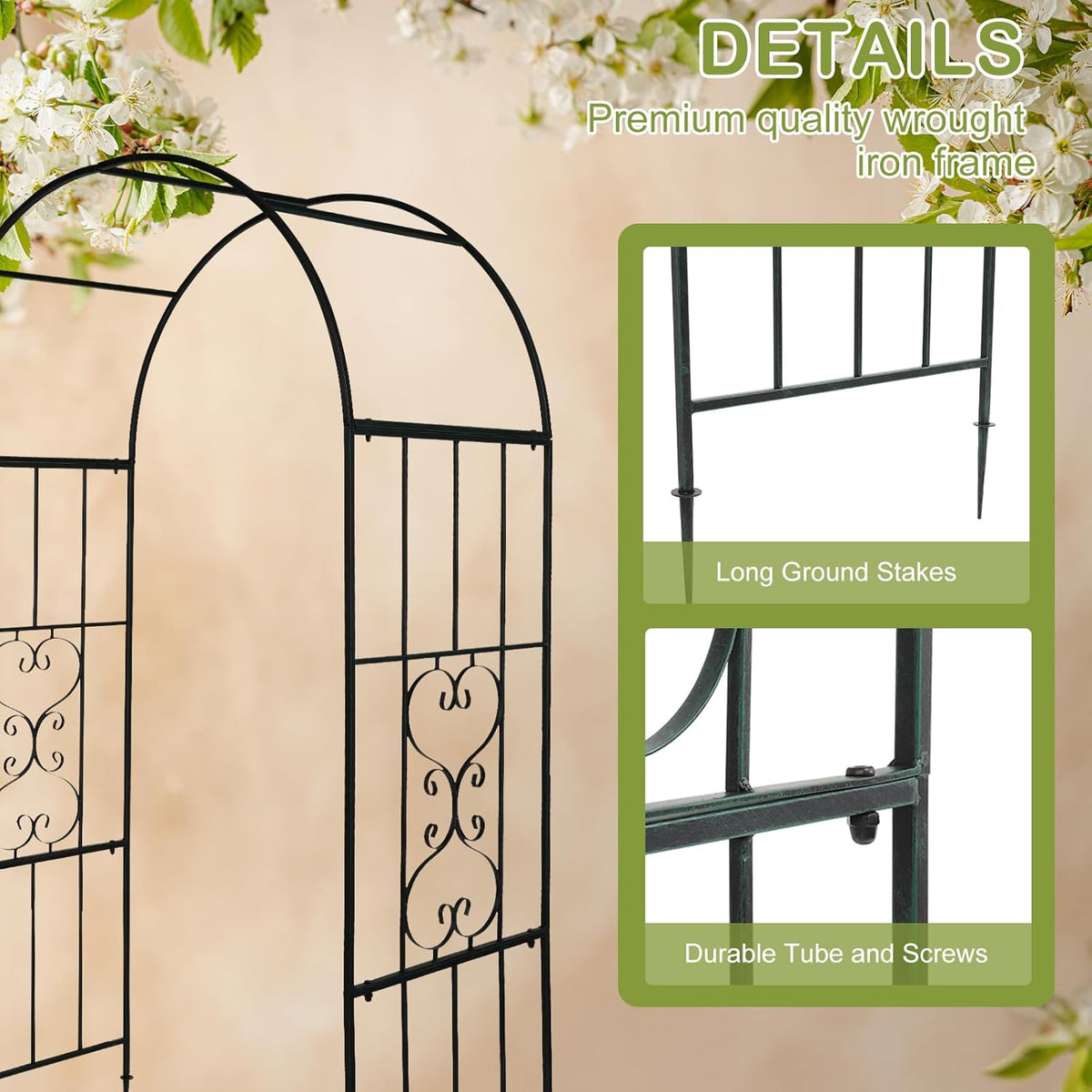Outvita 7.3FT Garden Arch Arbor, Heavy Duty Metal Arbour Archway, Decorative Frame Stand Trellis