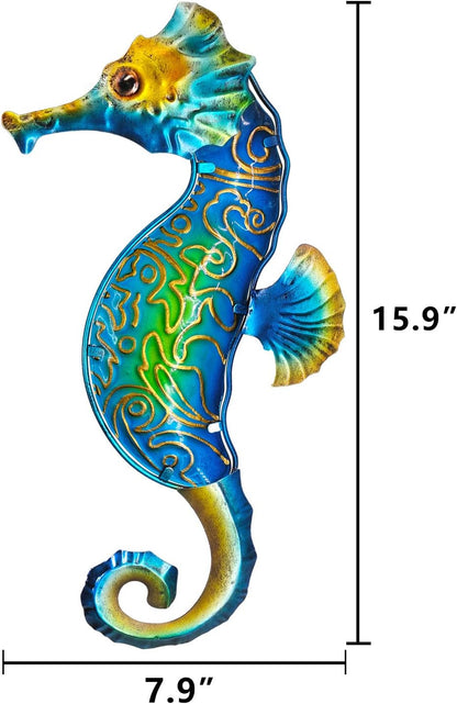 John's Studio Seahorse Sea Wall Decor Outdoor Metal Garden Hanging Art Glass Sculptures Home Ocean