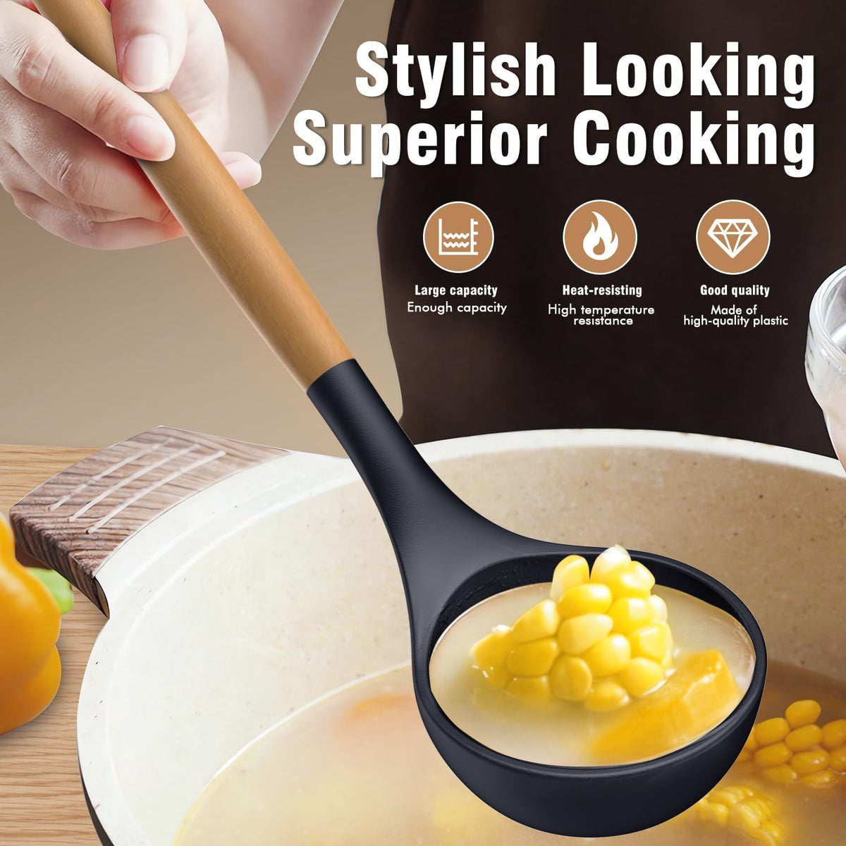 Silicone Cooking Utensils Set - Silicone Kitchen Utensils for Cooking Wooden Handles, 446°F Heat