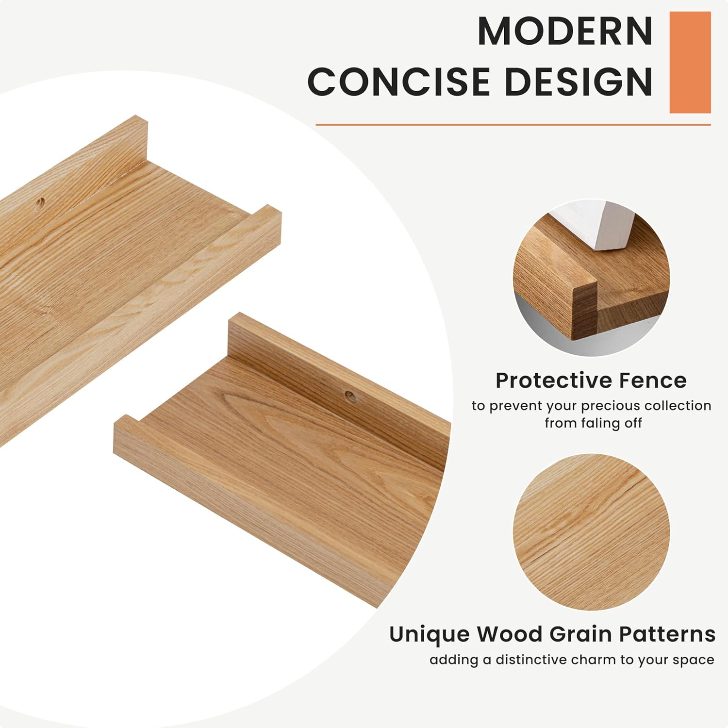 Solid Ash Wood Picture Ledge Shelf, Wood Floating Shelves Set of 2, 48 Inch Long Large Photo Ledge
