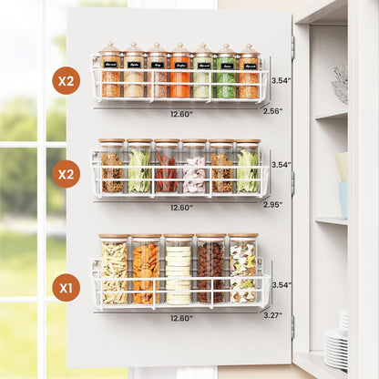 5 Pack Spice Rack Seasoning Organizer Wall Mount, Screw or Adhesive Hanging Shelf Basket Spice