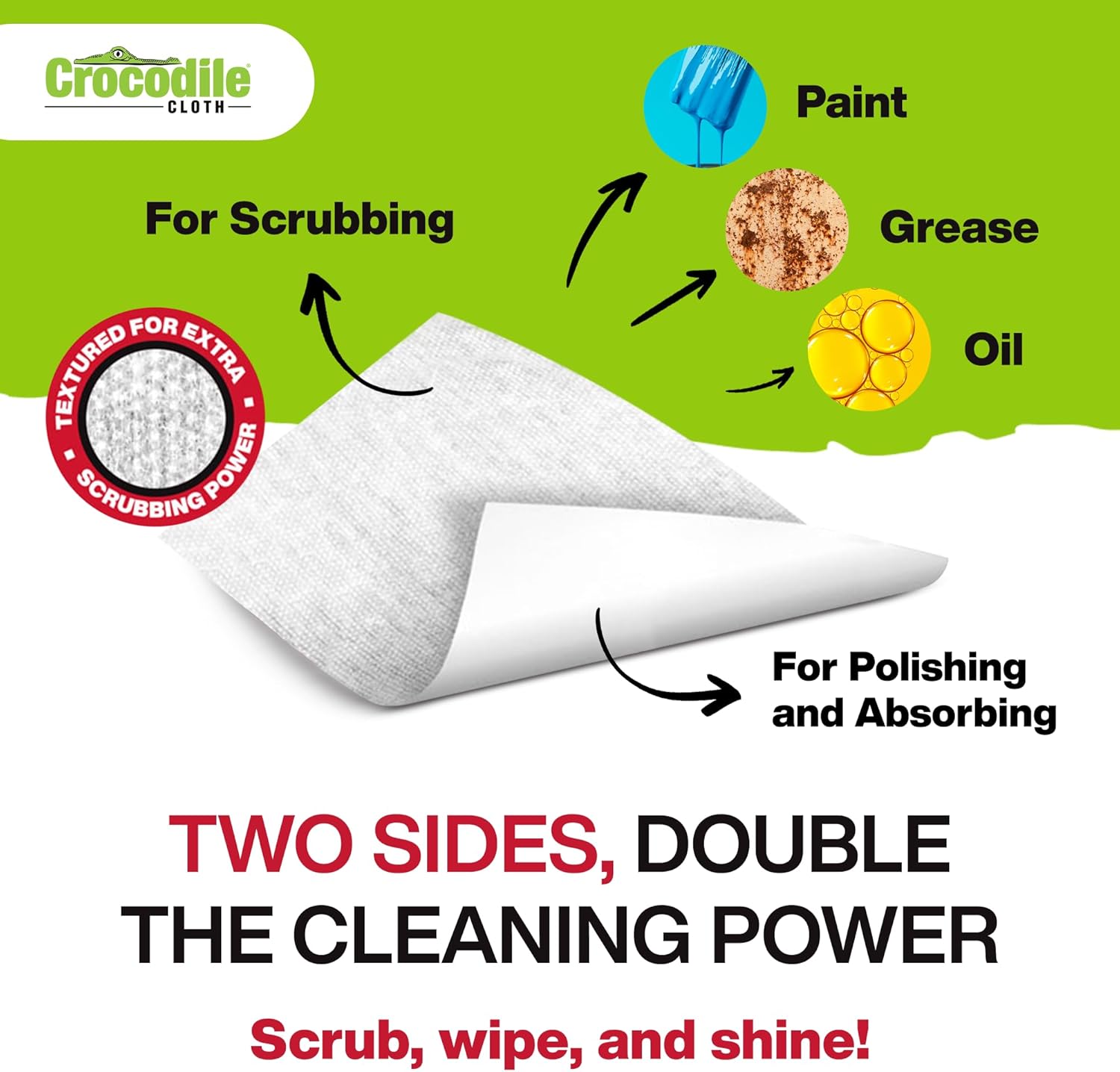 Crocodile Cloth PowerScrub - 80 Dual Surfaced Cloths, 10in X 15in. Large, Moist, Absorbent and