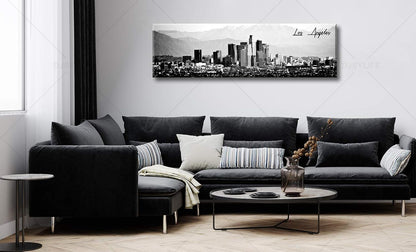 DJSYLIFE Los Angeles Skyline Wall Art Black and White USA Panoramic Cityscape Picture Canvas Prints
