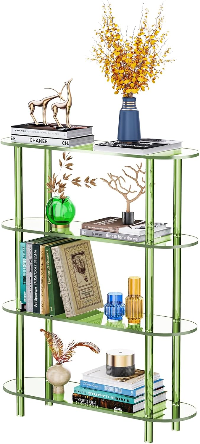 Clear Bookshelf, Acrylic Bookcase with Open Book Shelf Console Table for Entryway Office (4 Tier