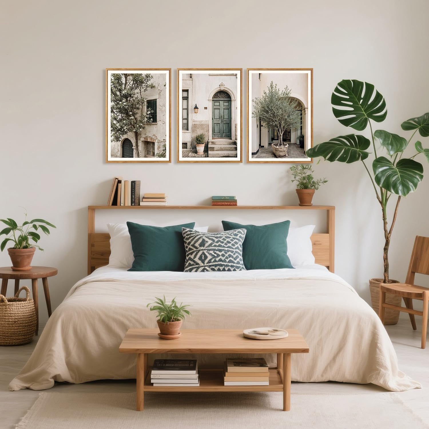 HPNIUB Large Vintage Italy City Landscape Framed Canvas Wall Art Set, Olive Green Tree Country Wall